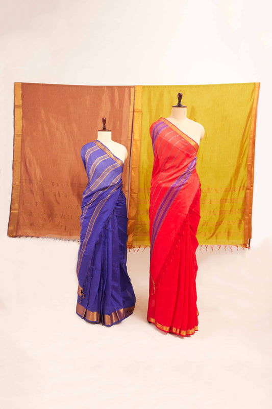 Yellow Mangalagiri Cotton Silk Saree with Gold Zari Border