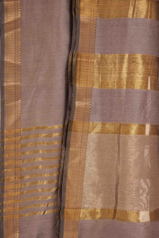 Maheshwari Cotton Silk Dress Material – Grey with Gold Zari