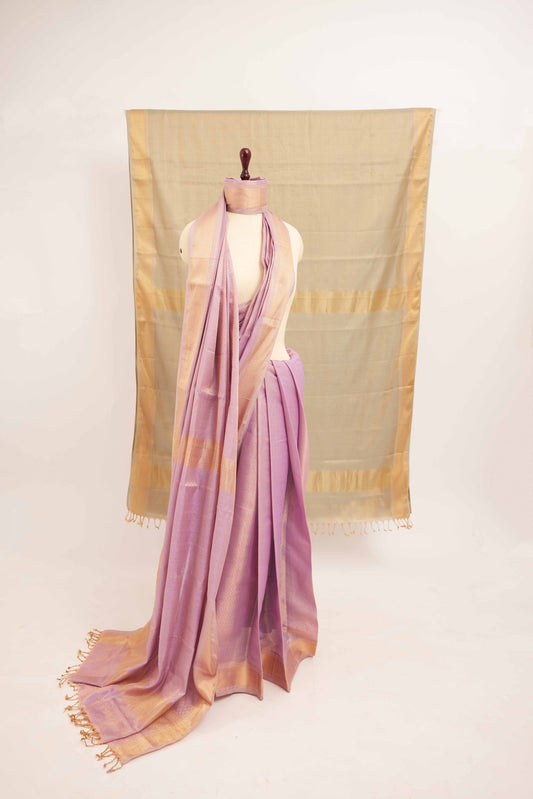 Lavender Maheshwari Tissue Silk Saree with Gold Zari Weave