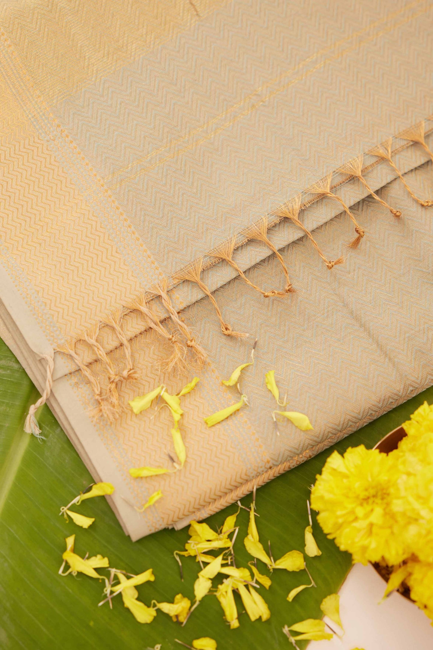 Blue Maheshwari Tissue Silk Saree with Gold Zari Weave