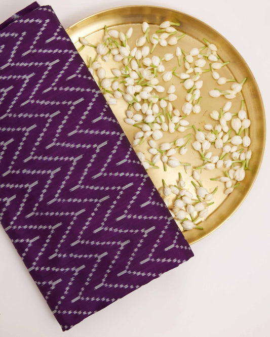 Plum Purple & White Ikat Pochampally Silk Saree