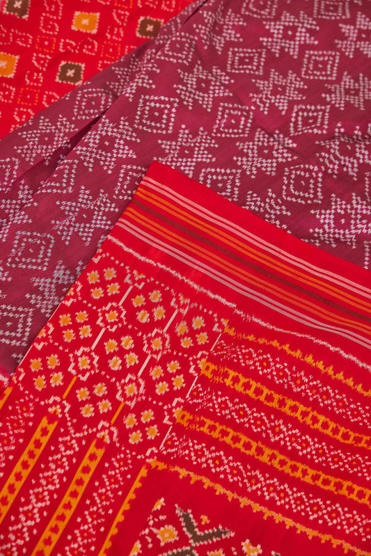 Maroon & Red Diamond Ikat Pochampally Silk Saree