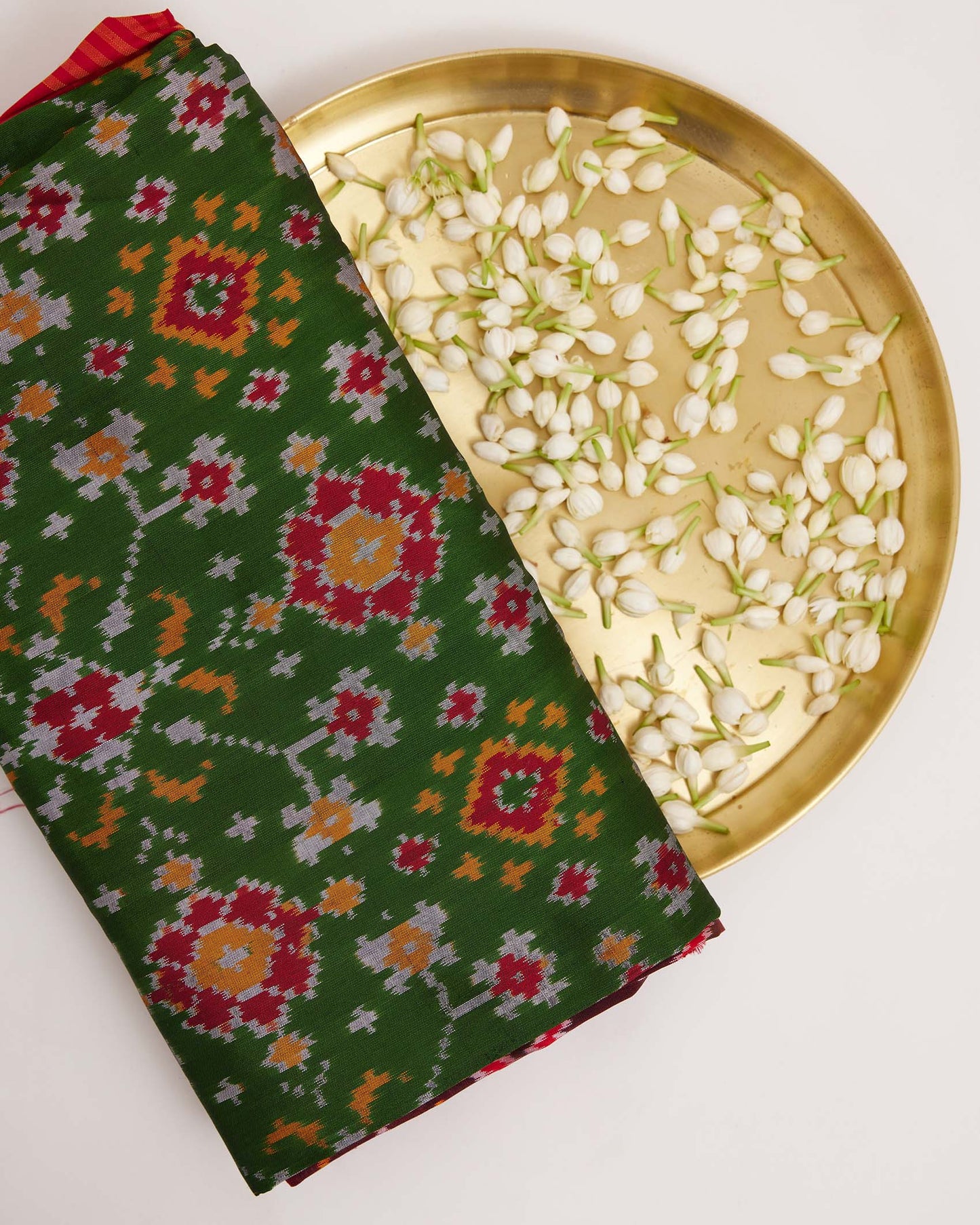 Green & Red Patola-Inspired Ikat Pochampally Silk Saree