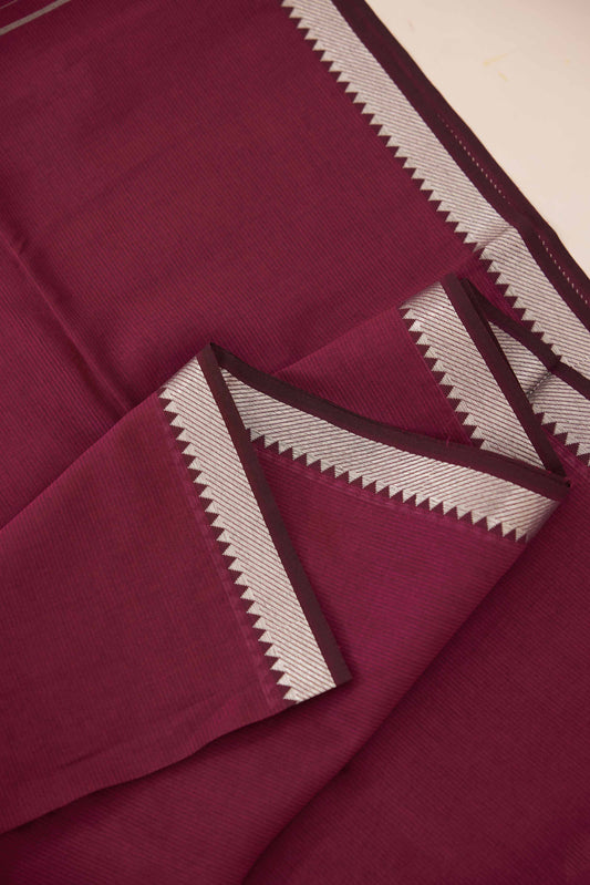 Wine Chettinad Cotton Silk Saree with Zari Border