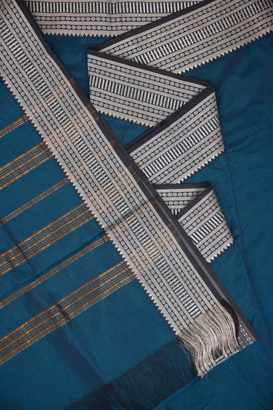 Blue Chettinad Cotton Silk Saree with Zari Border