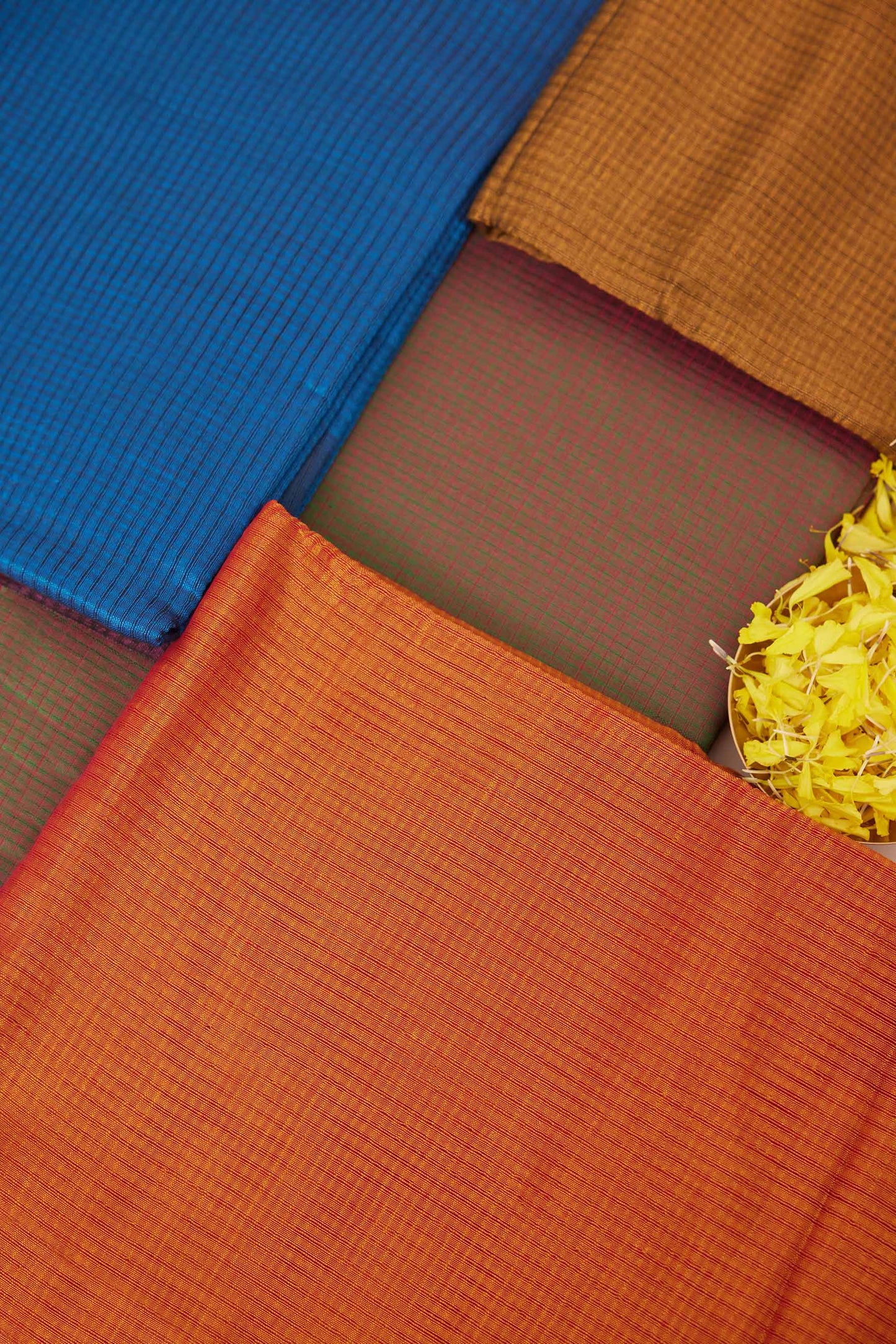 Gold Self-Checked Mangalagiri Cotton Silk Saree with Purple Pallu