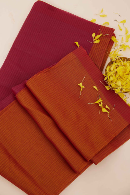 Rust Self-Checked Mangalagiri Cotton Silk Saree with Pink Pallu