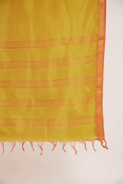 Yellow Mangalagiri Cotton Silk Saree with Gold Zari Border