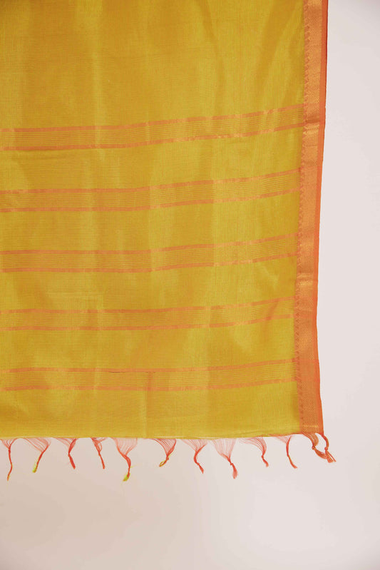 Yellow Mangalagiri Cotton Silk Saree with Gold Zari Border