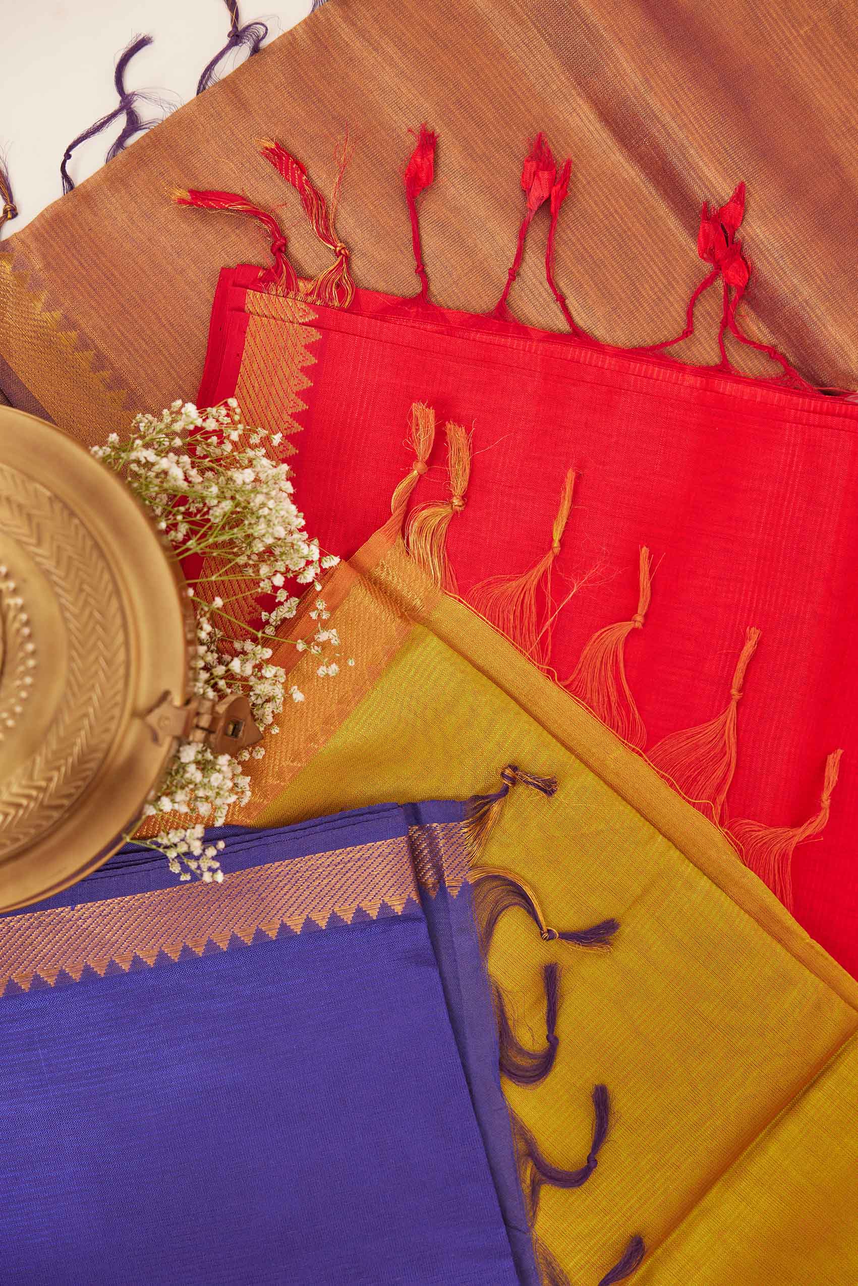 Red Mangalagiri Cotton Silk Saree with Gold Zari Border