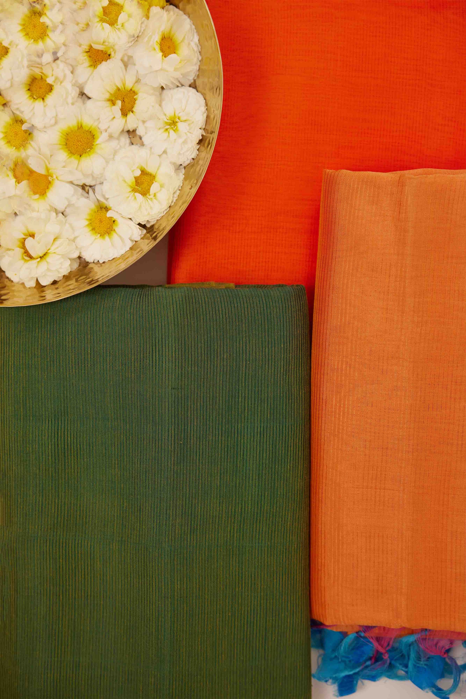 Orange Mangalagiri Cotton Silk Saree with Blue Ikat Pallu