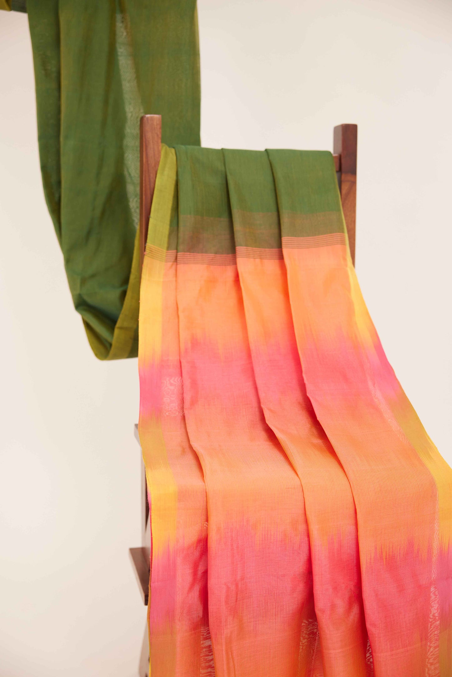 Orange Mangalagiri Cotton Silk Saree with Blue Ikat Pallu