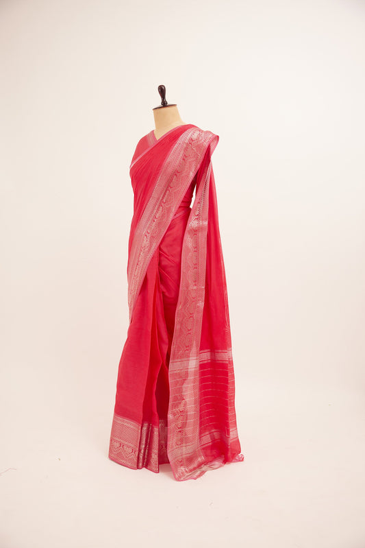 Pink Mangalagiri Cotton Silk Saree with Big Zari Border