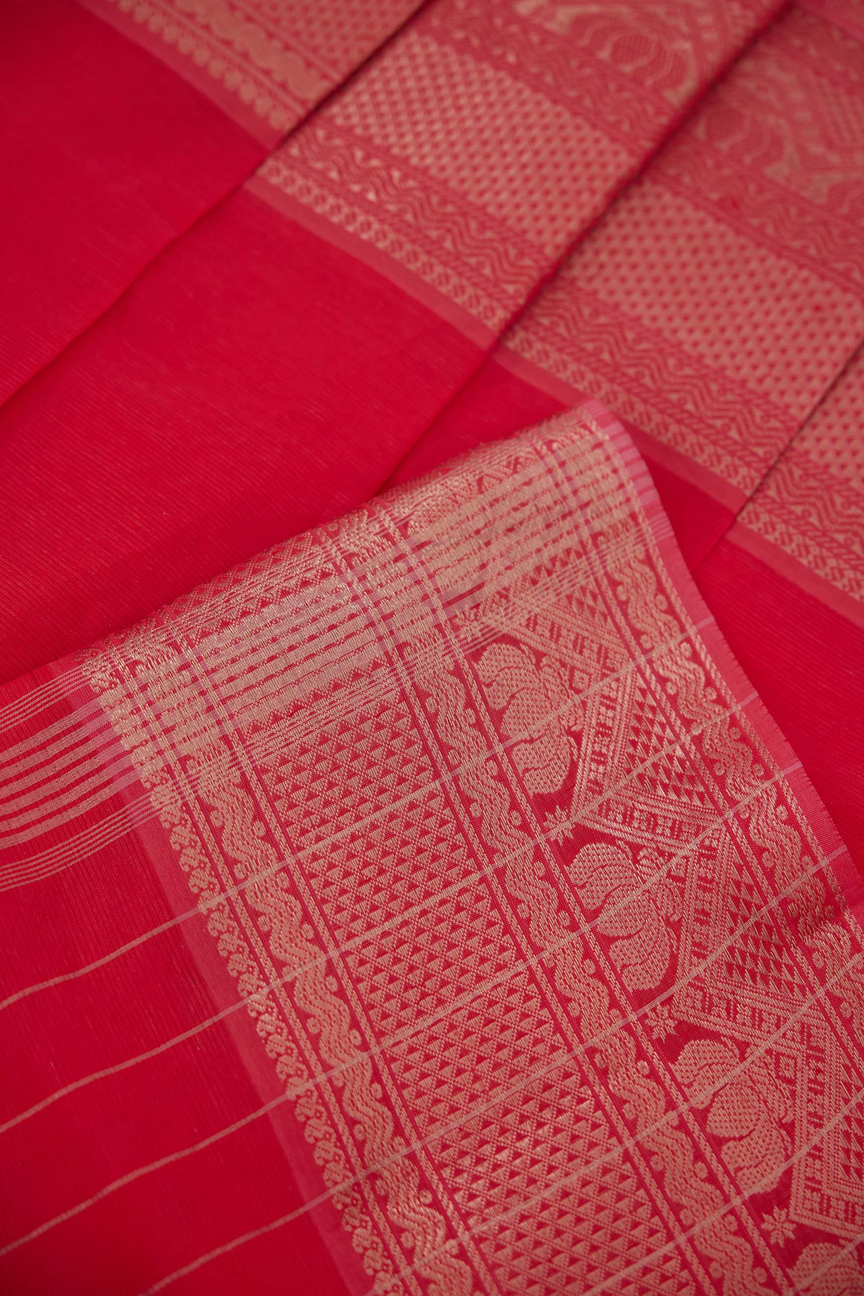 Pink Mangalagiri Cotton Silk Saree with Big Zari Border