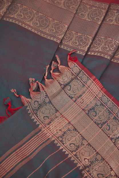 Pink Mangalagiri Cotton Silk Saree with Big Zari Border