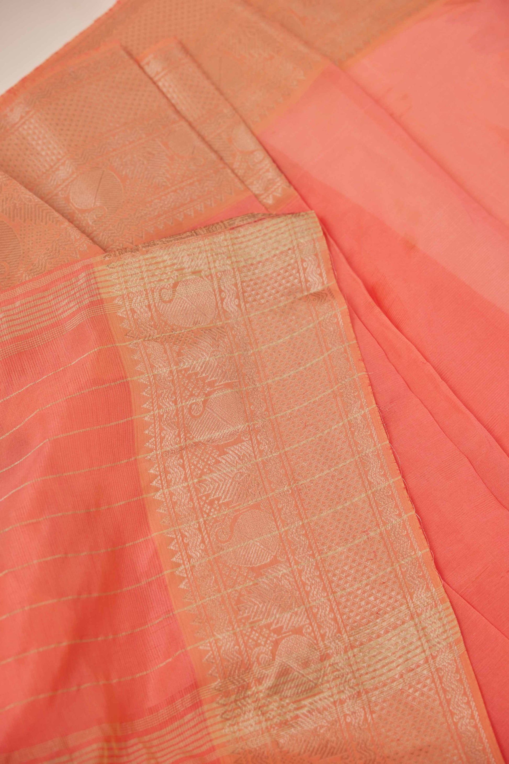 Peach Mangalagiri Cotton Silk Saree with Big Zari Border