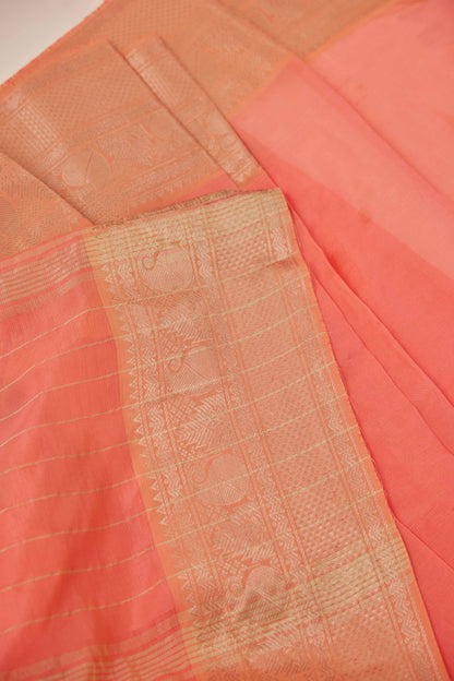 Peach Mangalagiri Cotton Silk Saree with Big Zari Border