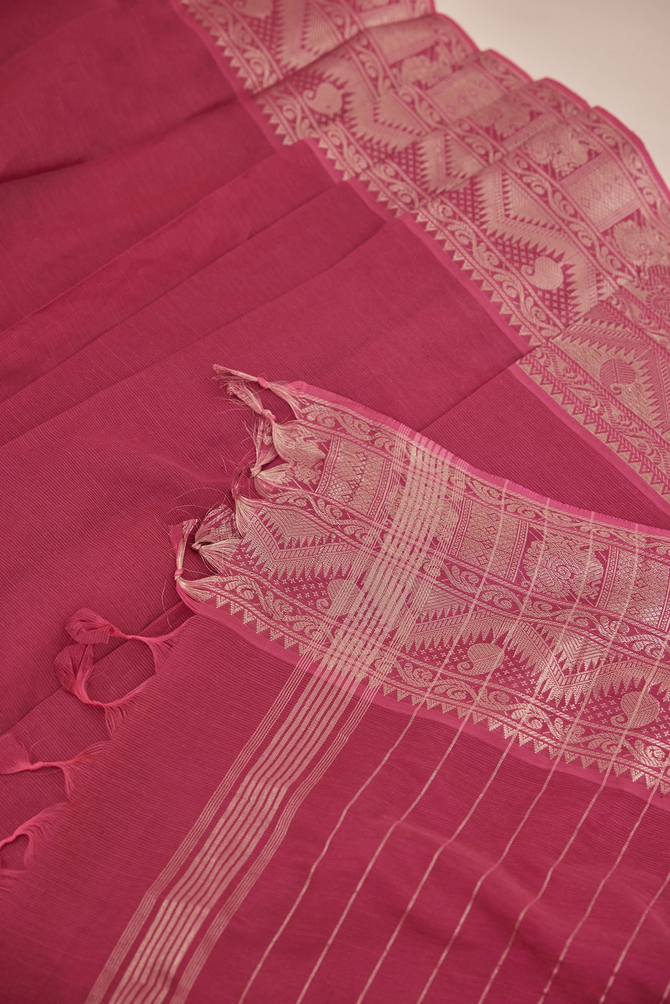 Dark Pink Mangalagiri Cotton Silk Saree with Big Zari Border