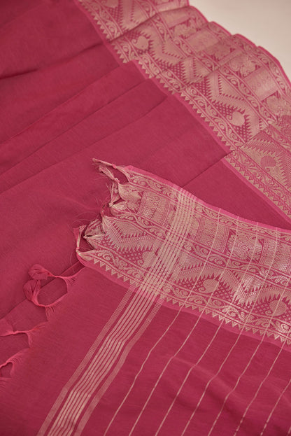 Dark Pink Mangalagiri Cotton Silk Saree with Big Zari Border