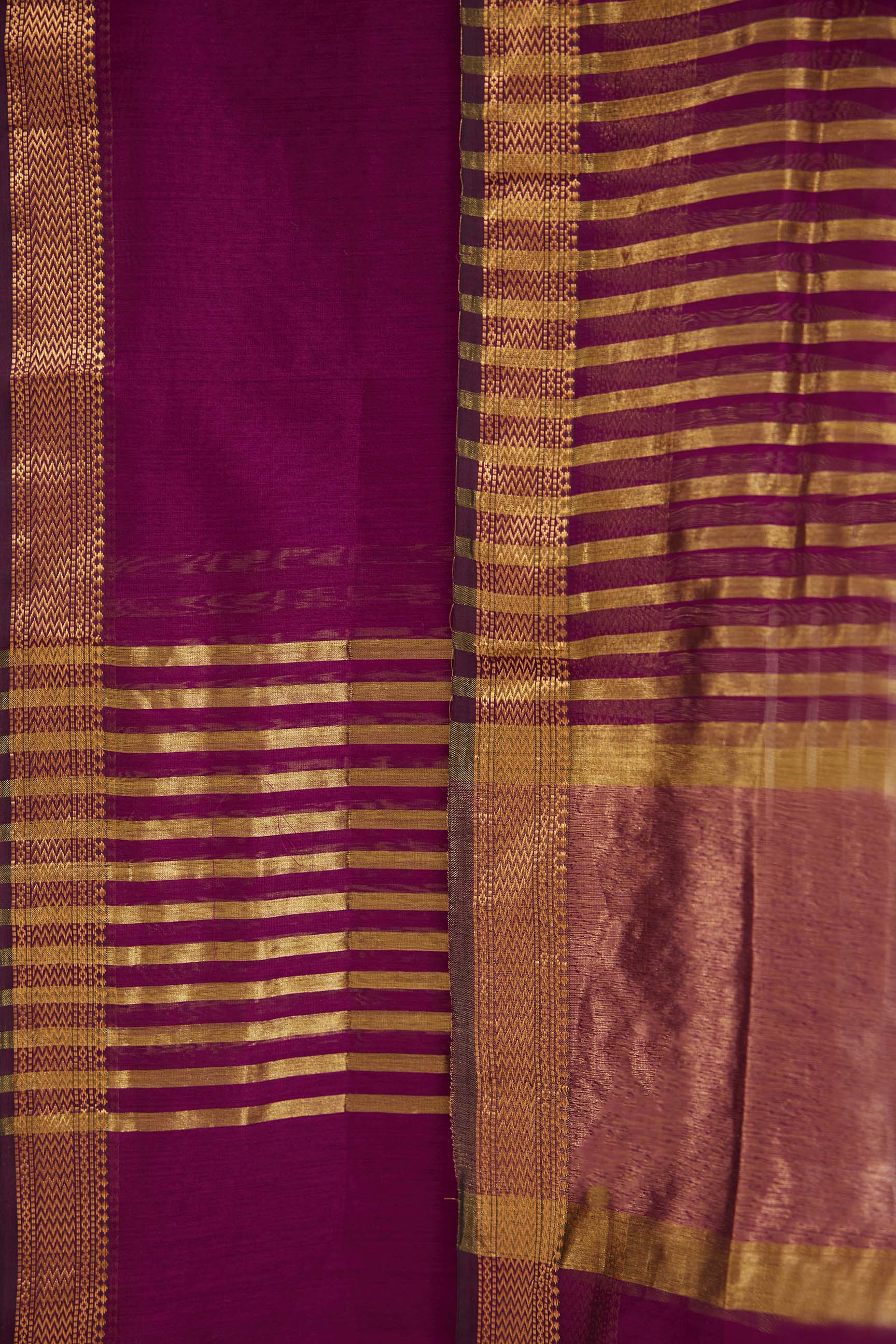 Maheshwari Cotton Silk Dress Material – Purple with Gold Zari