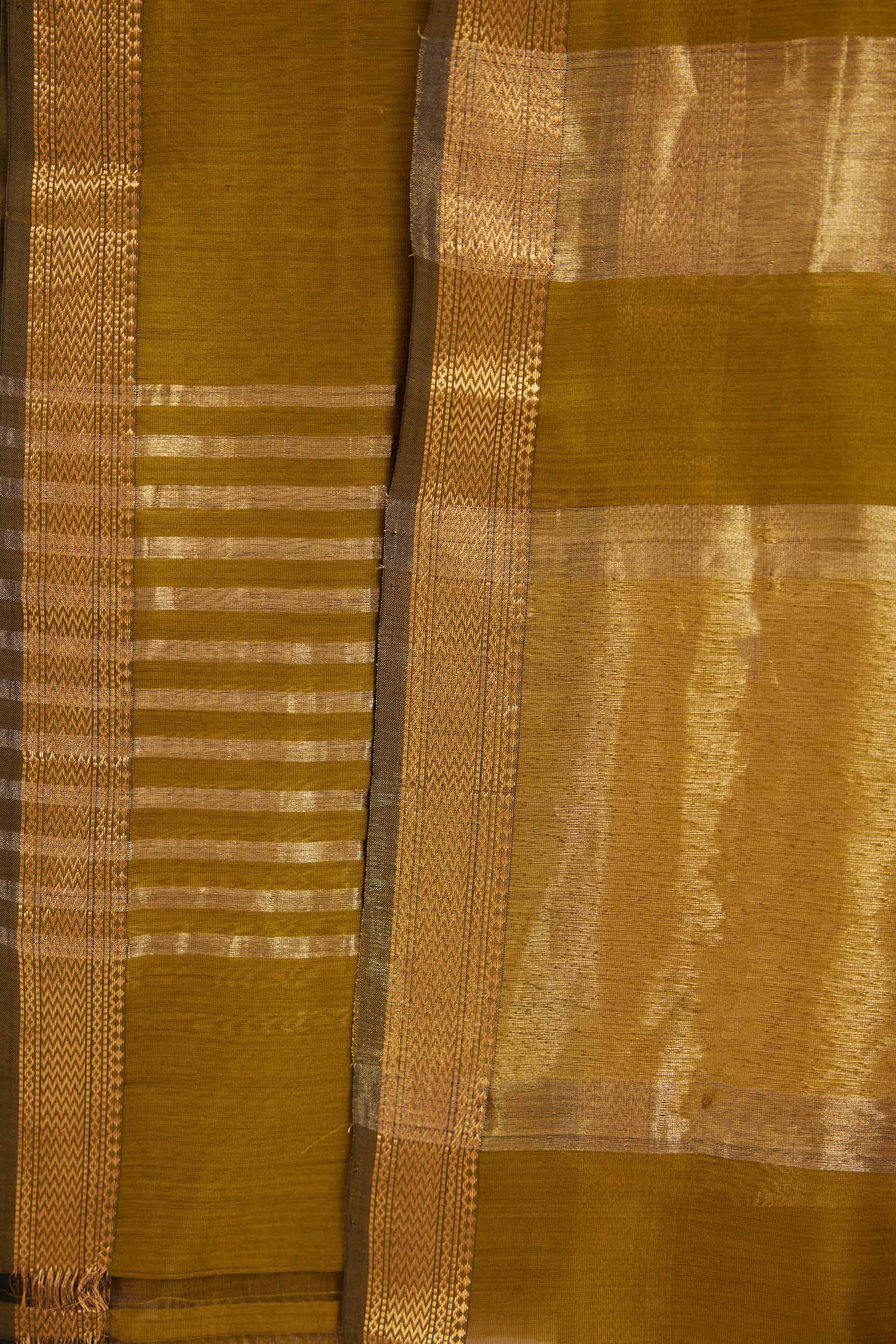 Maheshwari Cotton Silk Dress Material – Sage Green with Gold Zari