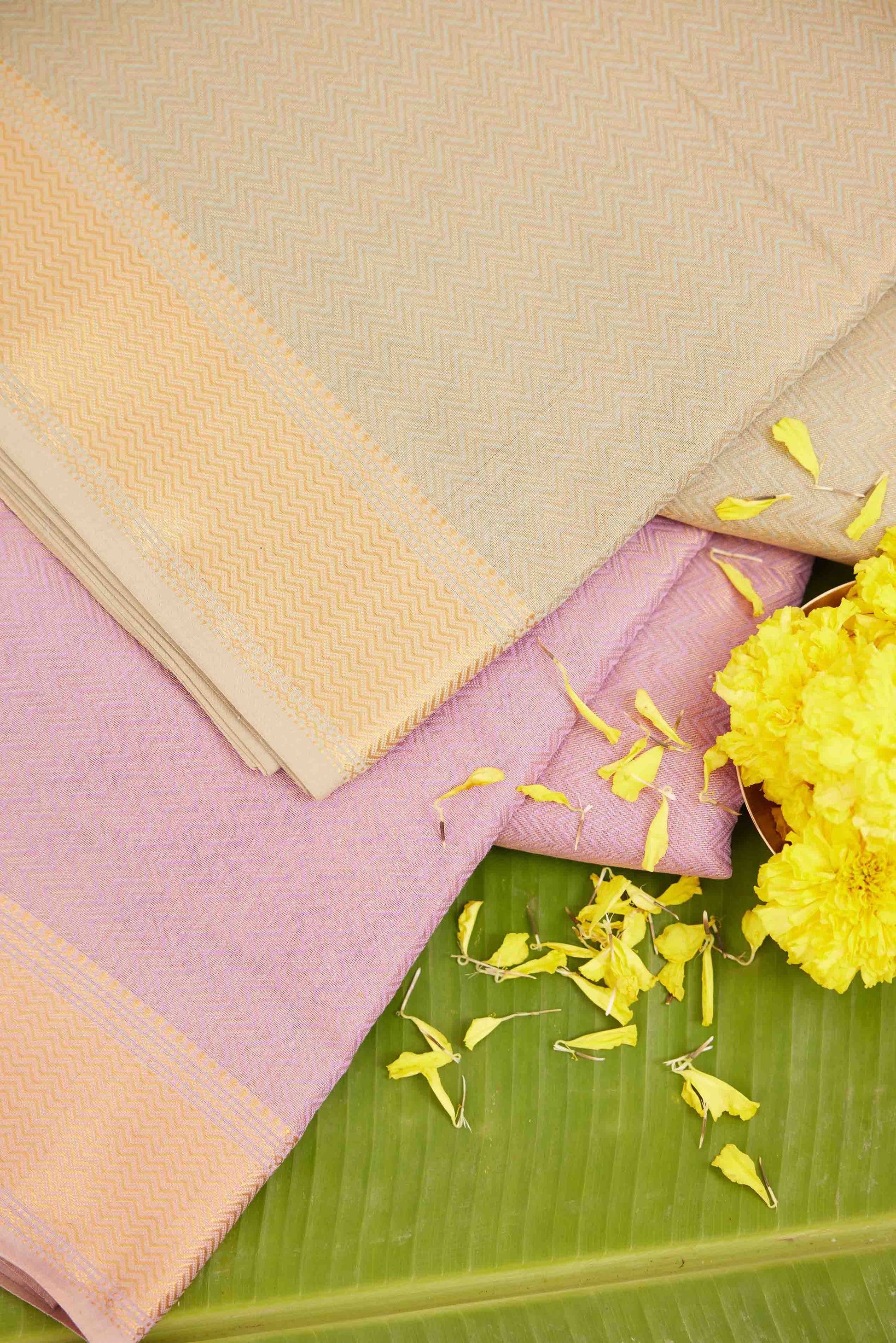 Lavender Maheshwari Tissue Silk Saree with Gold Zari Weave