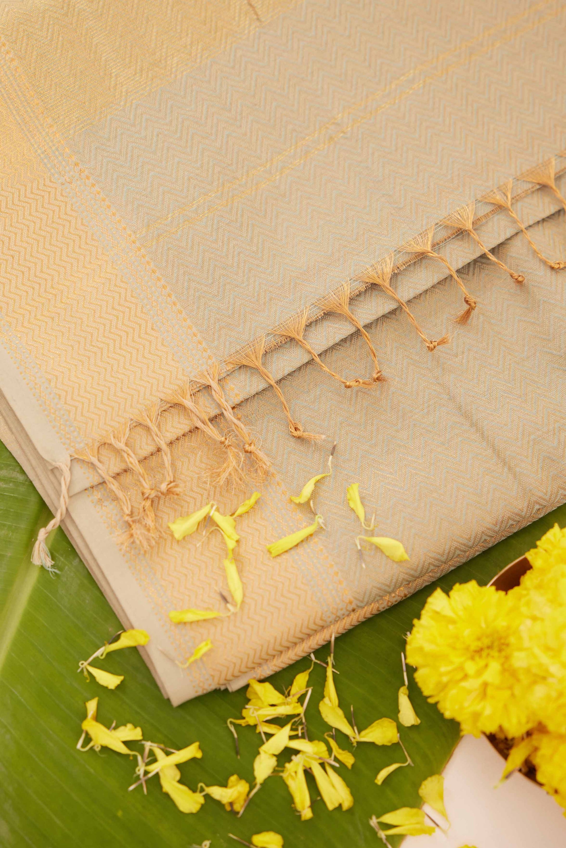 Blue Maheshwari Tissue Silk Saree with Gold Zari Weave
