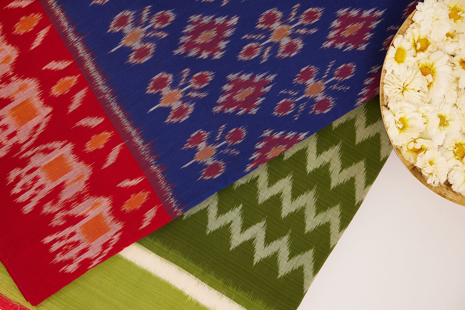 Olive & Red Pochampally Cotton Ikat Saree
