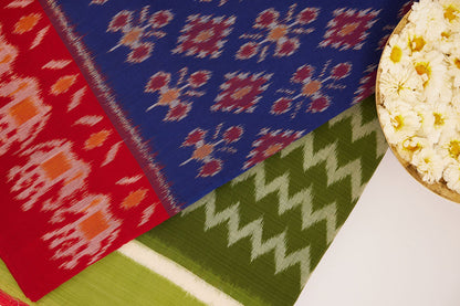 Olive & Red Pochampally Cotton Ikat Saree