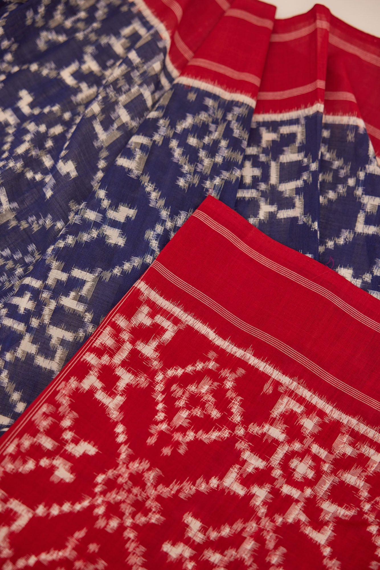 Telia Blue & White with Red Pallu Pochampally Cotton Saree