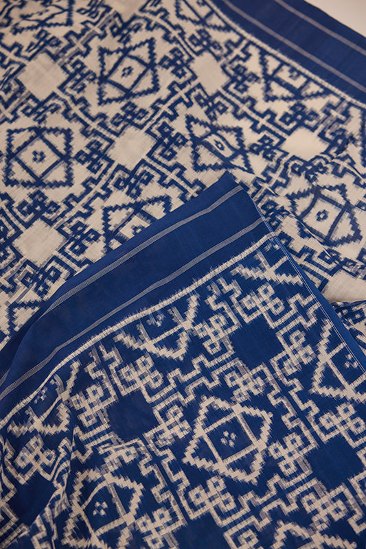 Telia Blue & White with Red Pallu Pochampally Cotton Saree
