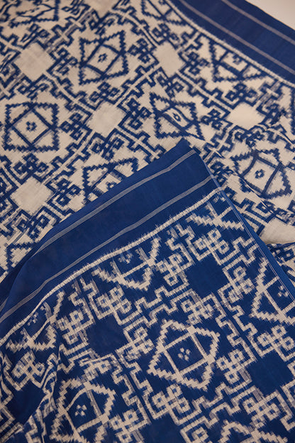Telia Blue & White with Red Pallu Pochampally Cotton Saree