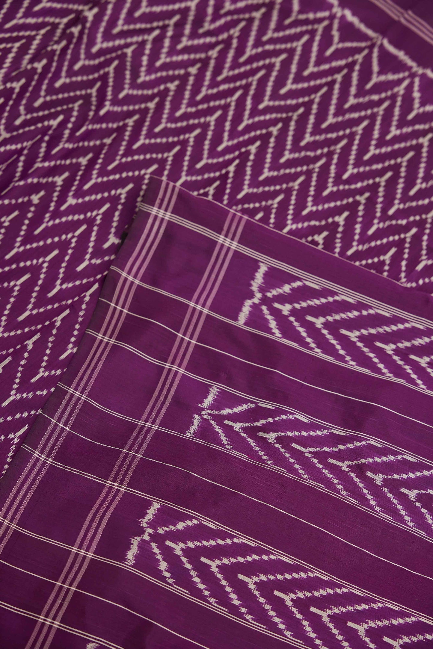 Plum Purple & White Ikat Pochampally Silk Saree