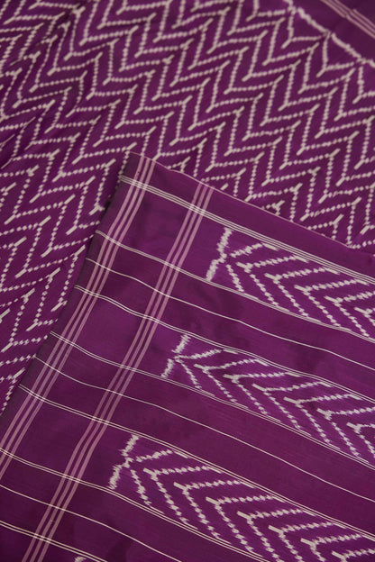 Plum Purple & White Ikat Pochampally Silk Saree