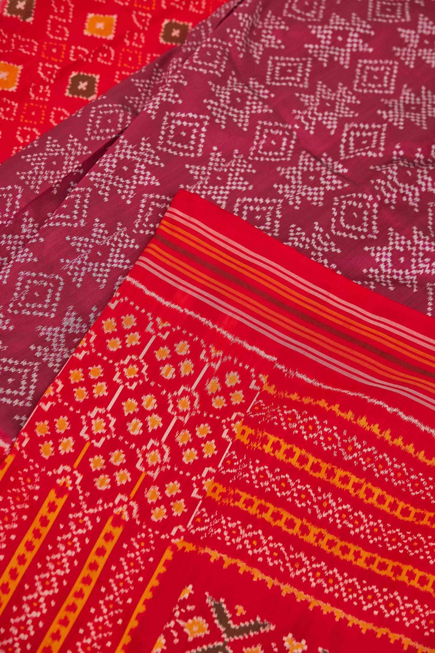 Maroon & Red Diamond Ikat Pochampally Silk Saree