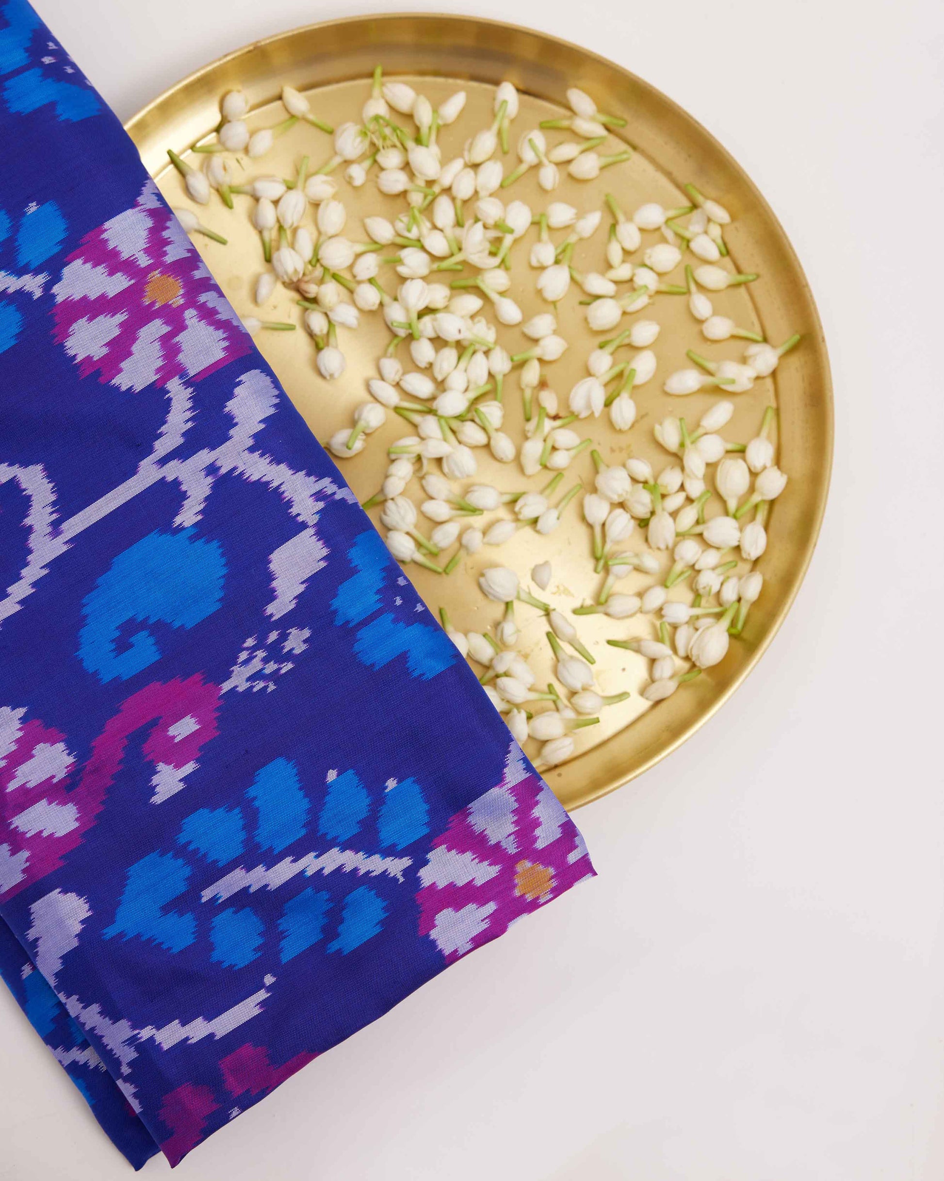Royal Blue & Magenta Floral Ikat Pochampally Silk Saree
