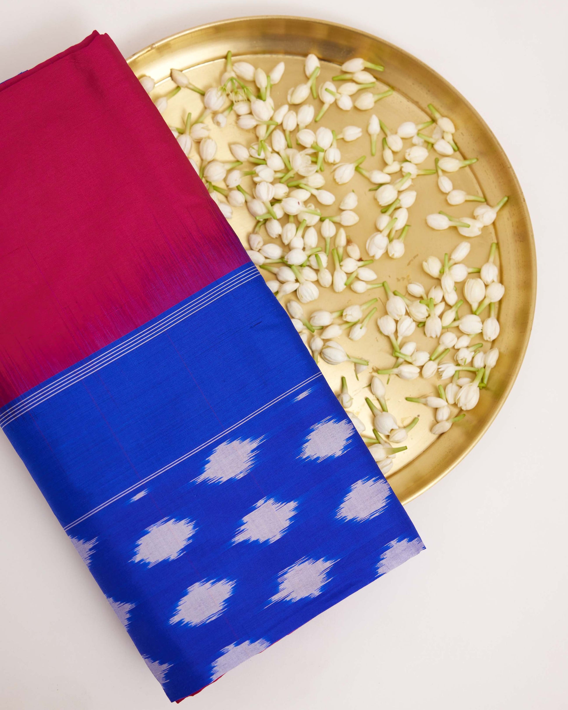Pink & Blue Dual Border Ikat Pochampally Silk Saree