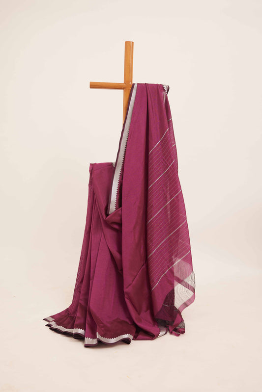Wine Chettinad Cotton Silk Saree with Zari Border