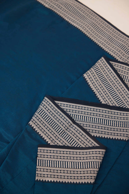 Blue Chettinad Cotton Silk Saree with Zari Border