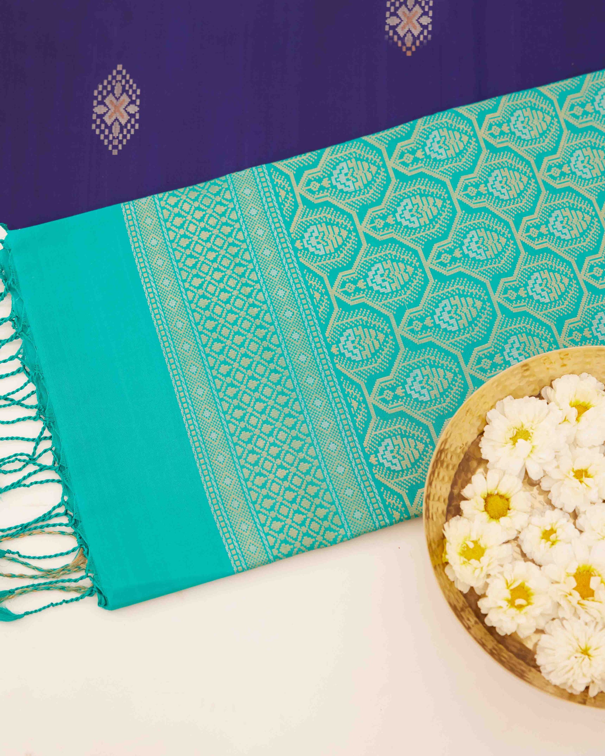 Navy Blue Coimbatore Soft Silk Saree with Light Blue & Zari Pallu