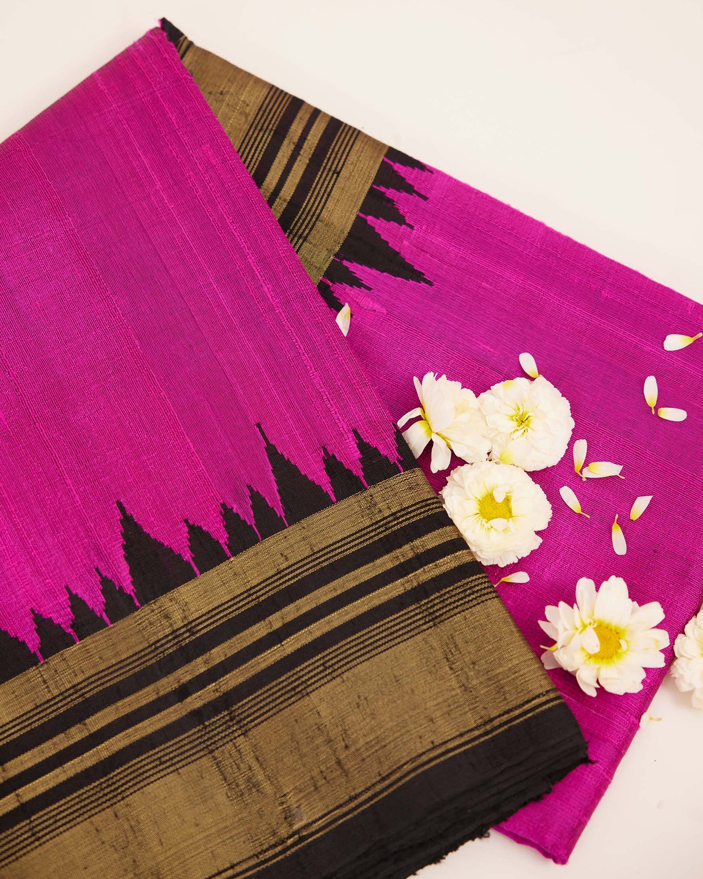 Pink Jute Silk Saree with Black & Gold Zari Pallu