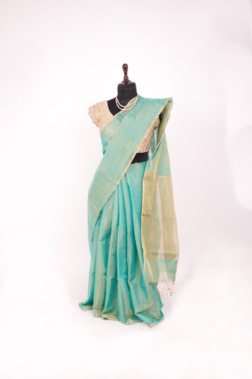 Blue Maheshwari Tissue Saree