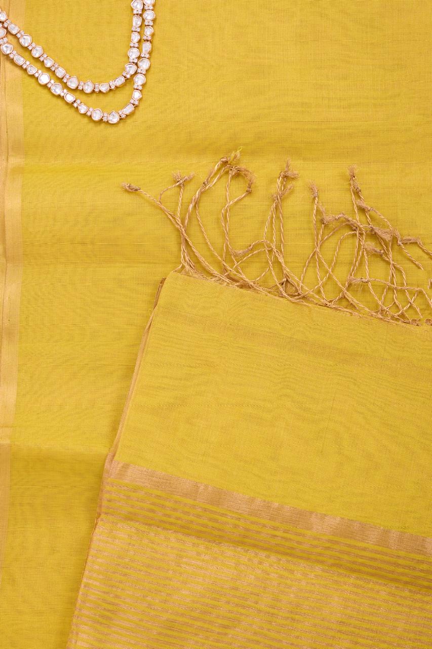Yellow Maheshwari Tissue Saree