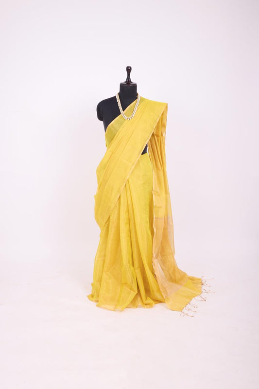 Yellow Maheshwari Tissue Saree