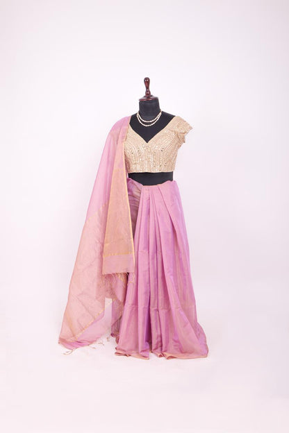 Purple Maheshwari Tissue saree
