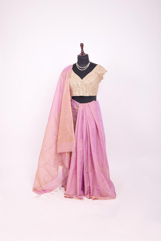 Purple Maheshwari Tissue saree