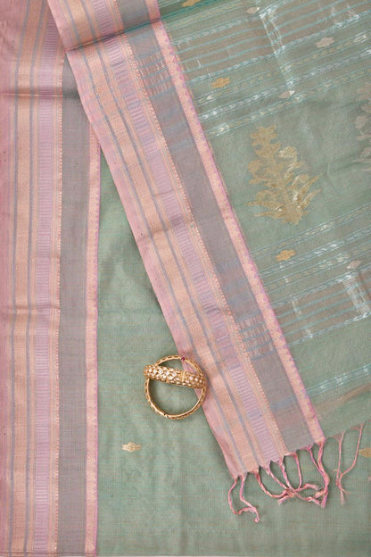 Mint Green and Pink Maheshwari Tissue Silk Saree