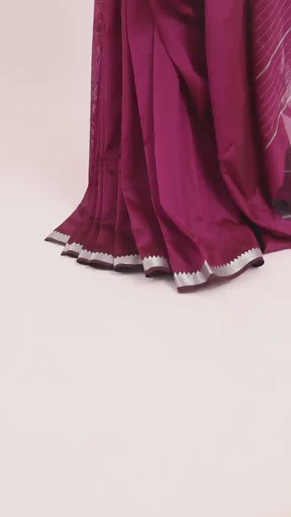 Wine Chettinad Cotton Silk Saree with Zari Border