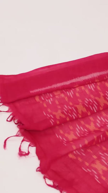Blue & Red Zigzag Pochampally Cotton Ikat Saree
