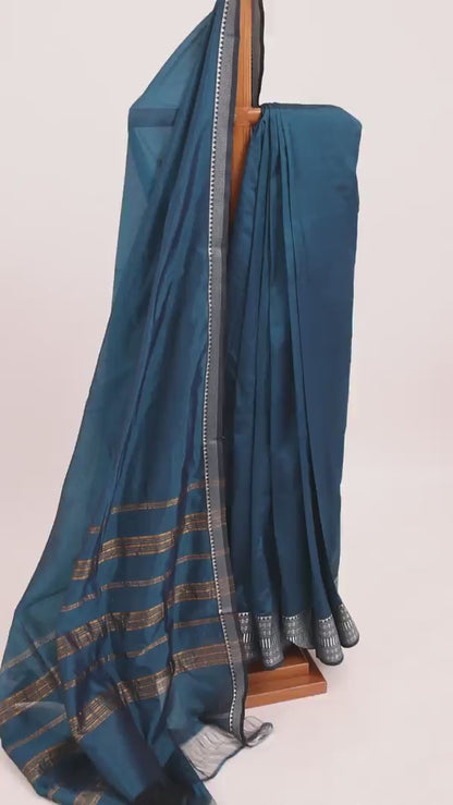 Blue Chettinad Cotton Silk Saree with Zari Border